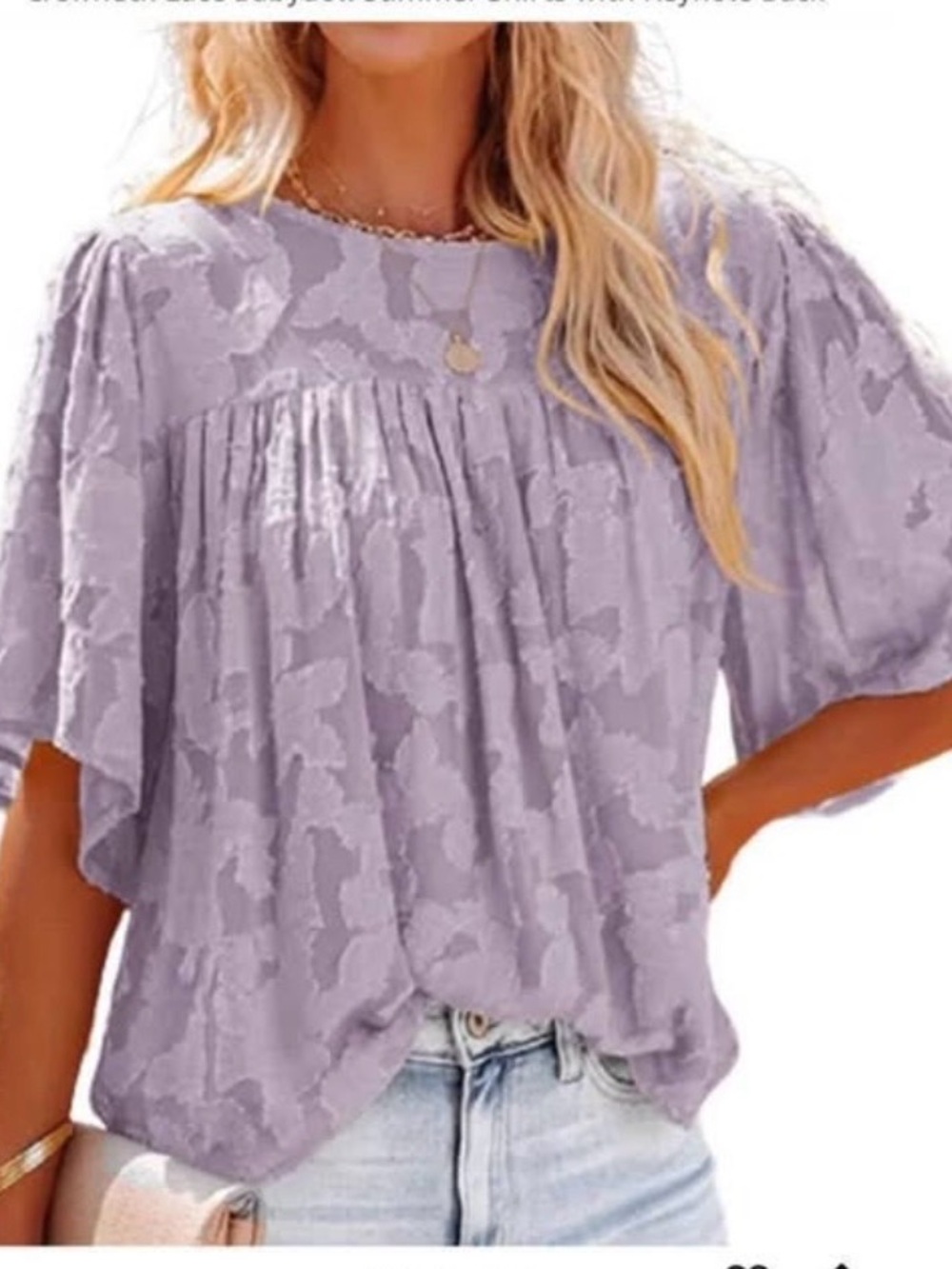 Lavender Lace Babydoll Blouse with Puff Sleeves
